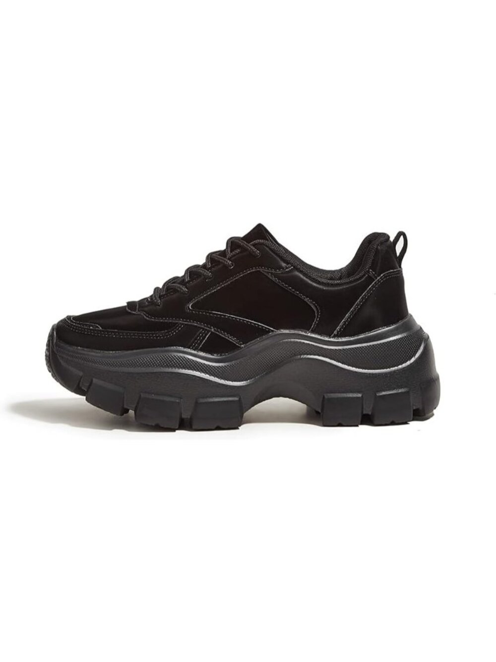 Women's Black Chunky Platform Sneakers Casual Lace Up Casual Shoes